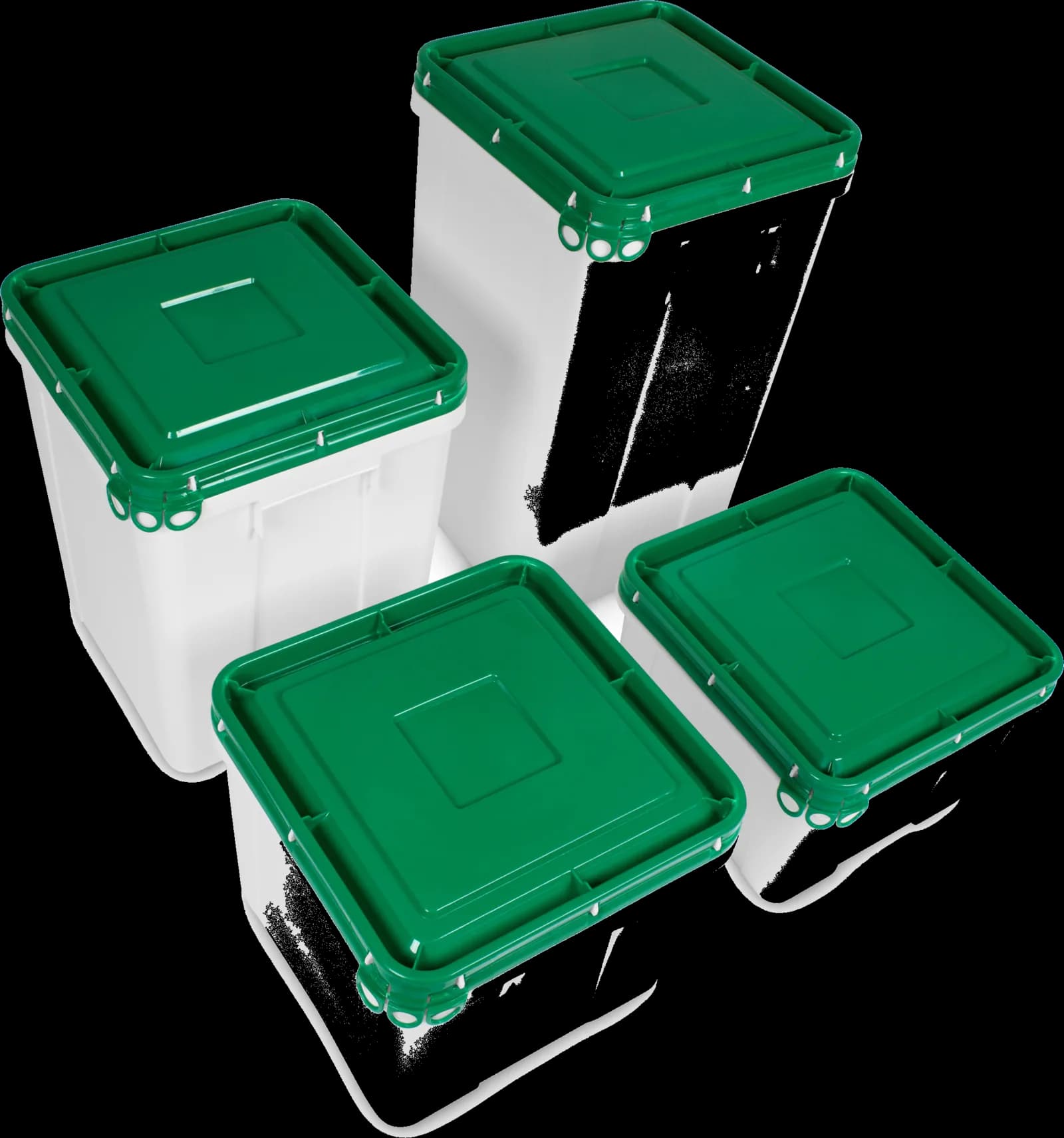 Famille de contenants carrés Darbox à couvercles verts en plusieurs hauteurs