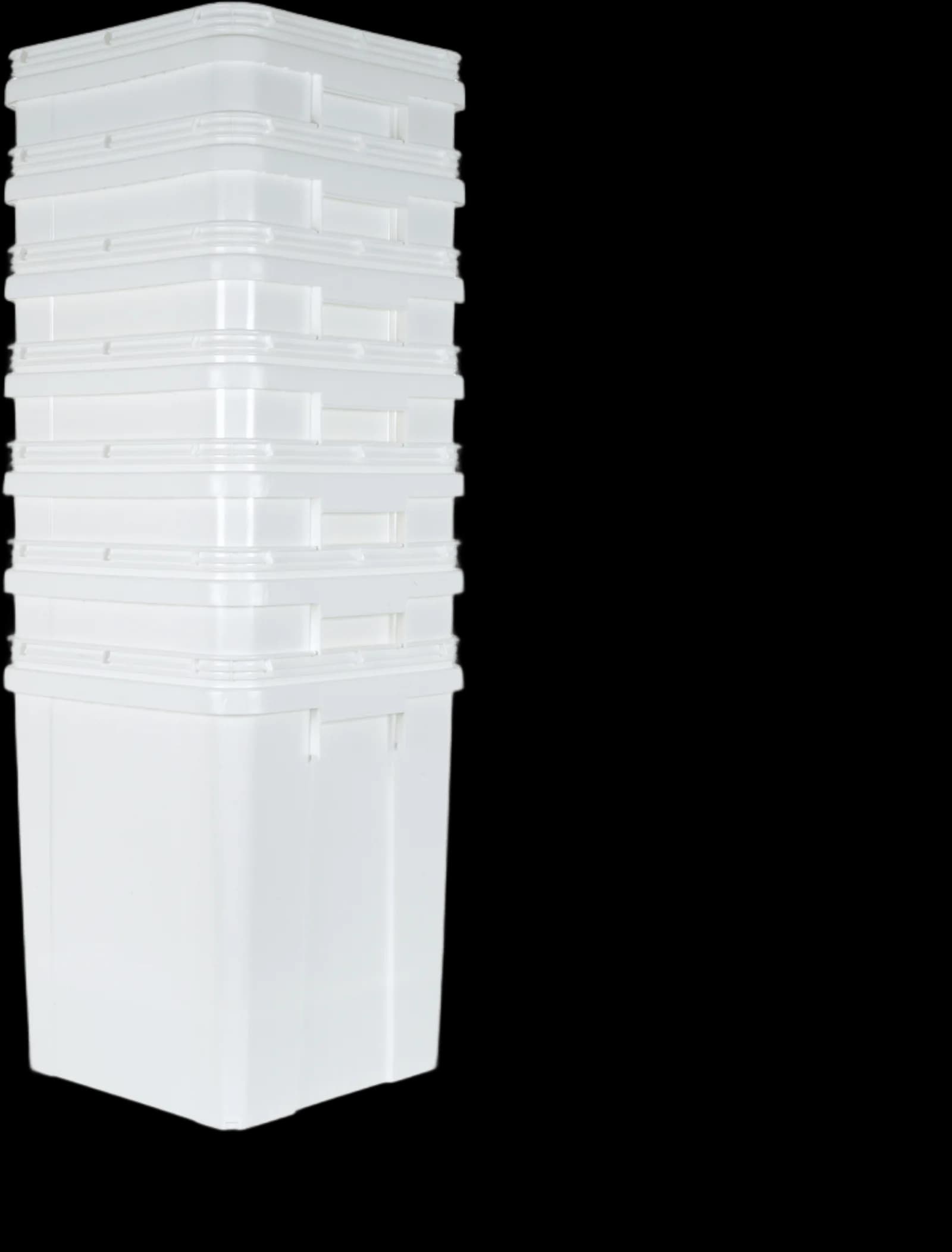 Nested stack of white Darbox containers that save inbound space